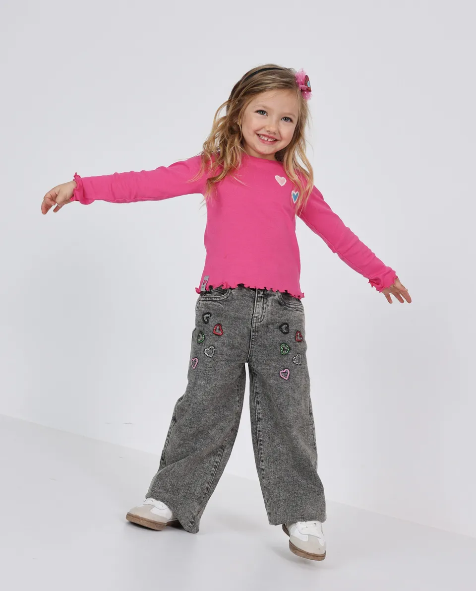 TucTuc Pantaloni Jeans Bambina Rosa Cuori Slavato