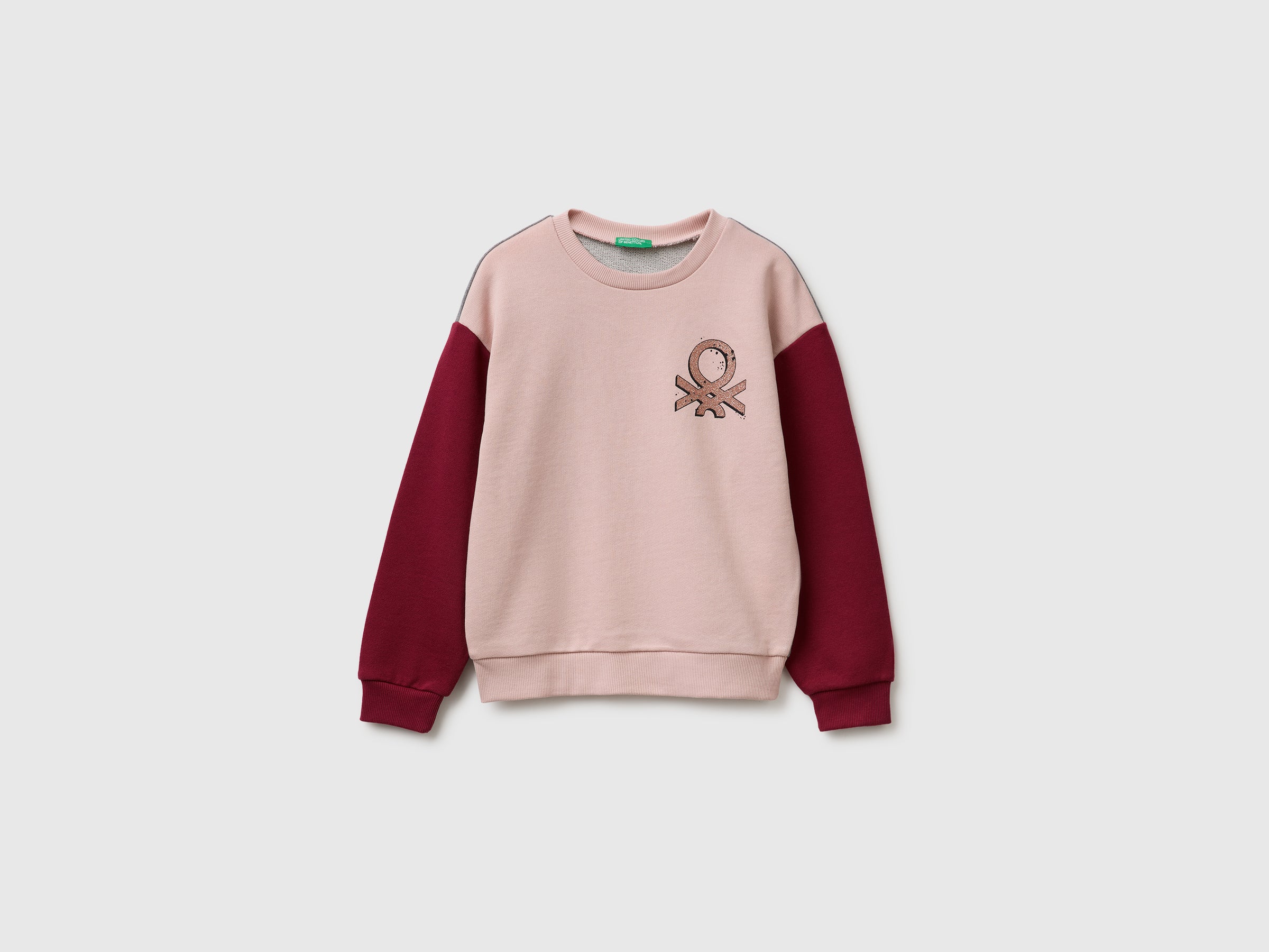 Benetton Felpa Girocollo Cotone Logo Glitter Leggera