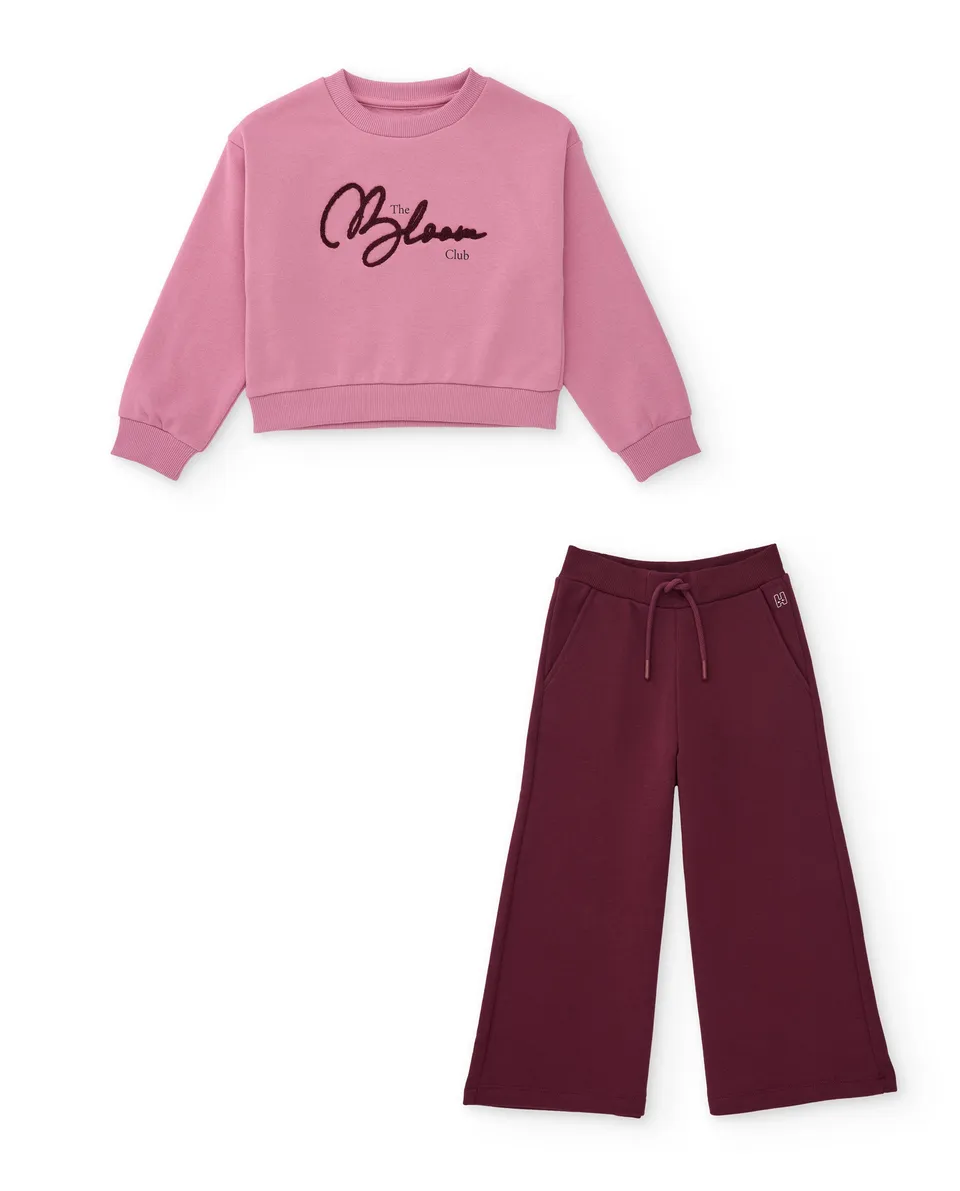 TucTuc Completi completo bambina rosa felpa cotone ricamata