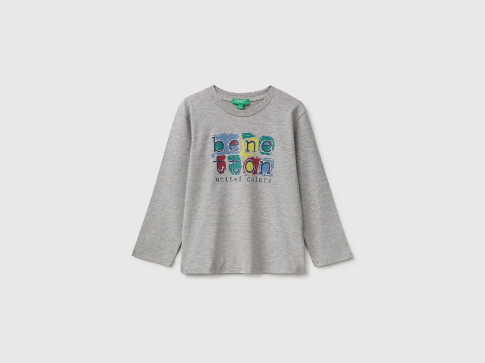 United Colors of Benetton T-shirt manica lunga stampa bimbo cotone bio