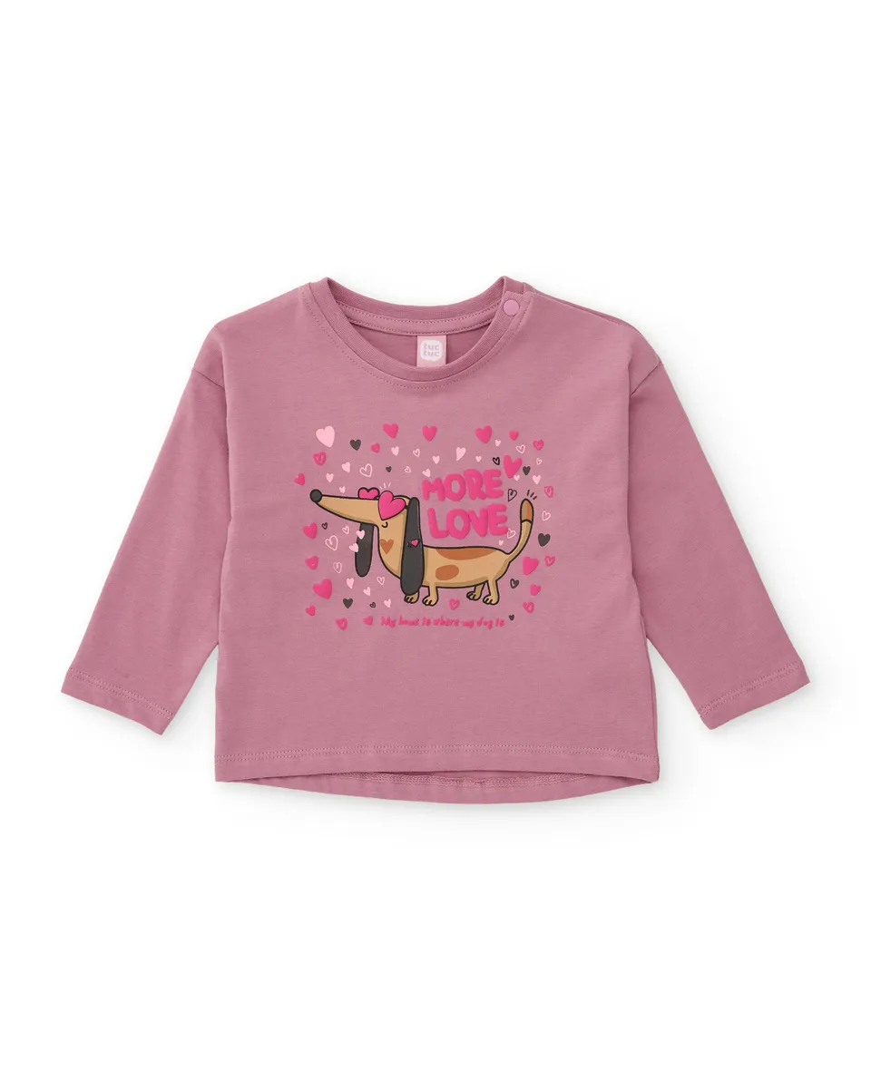 TucTuc Magliette Maglia Bambina Rosa Bassotto Maniche Lunghe