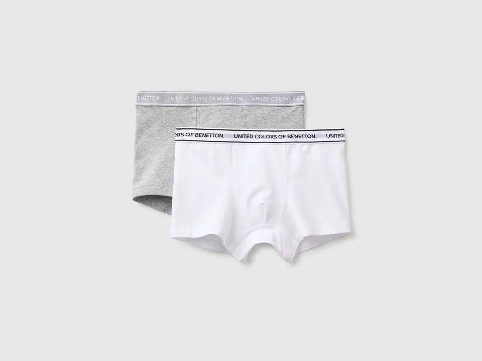 United Colors of Benetton boxer cotone 2 pezzi bianco grigio 3-4