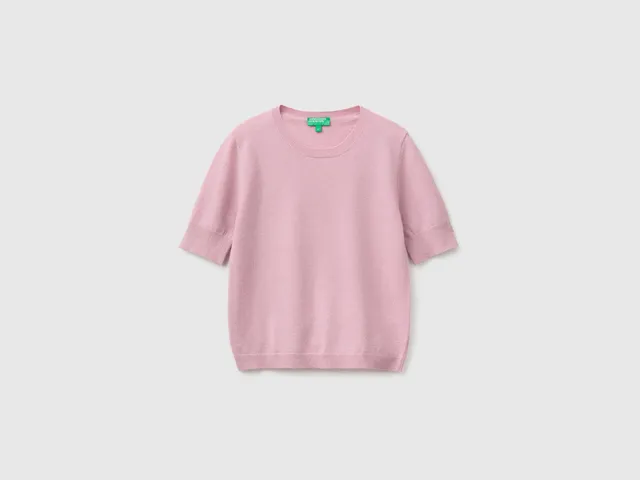 United Colors of Benetton maglione manica corta lana merino lilla M