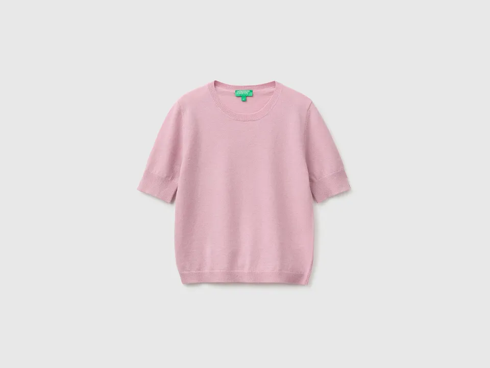 United Colors of Benetton maglione manica corta lana merino lilla M