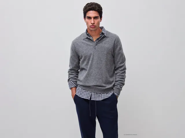 Benetton Polos polo grigio melange lana merino M