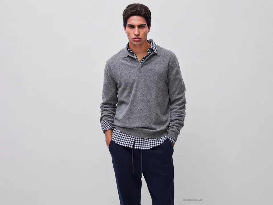 Benetton Polos polo grigio melange lana merino M