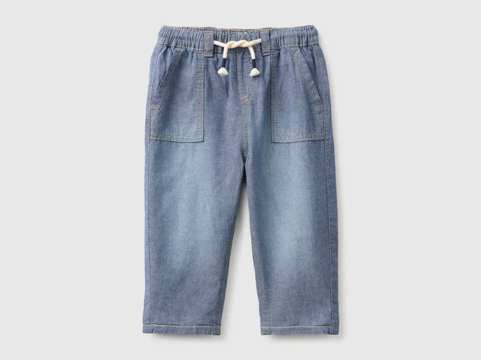 Benetton Pantaloni chambray neonato cotone coulisse