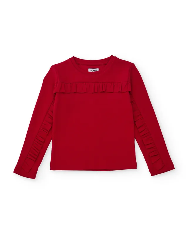 TucTuc Magliette Maglia Volant Rossa Bambina Manica Lunga