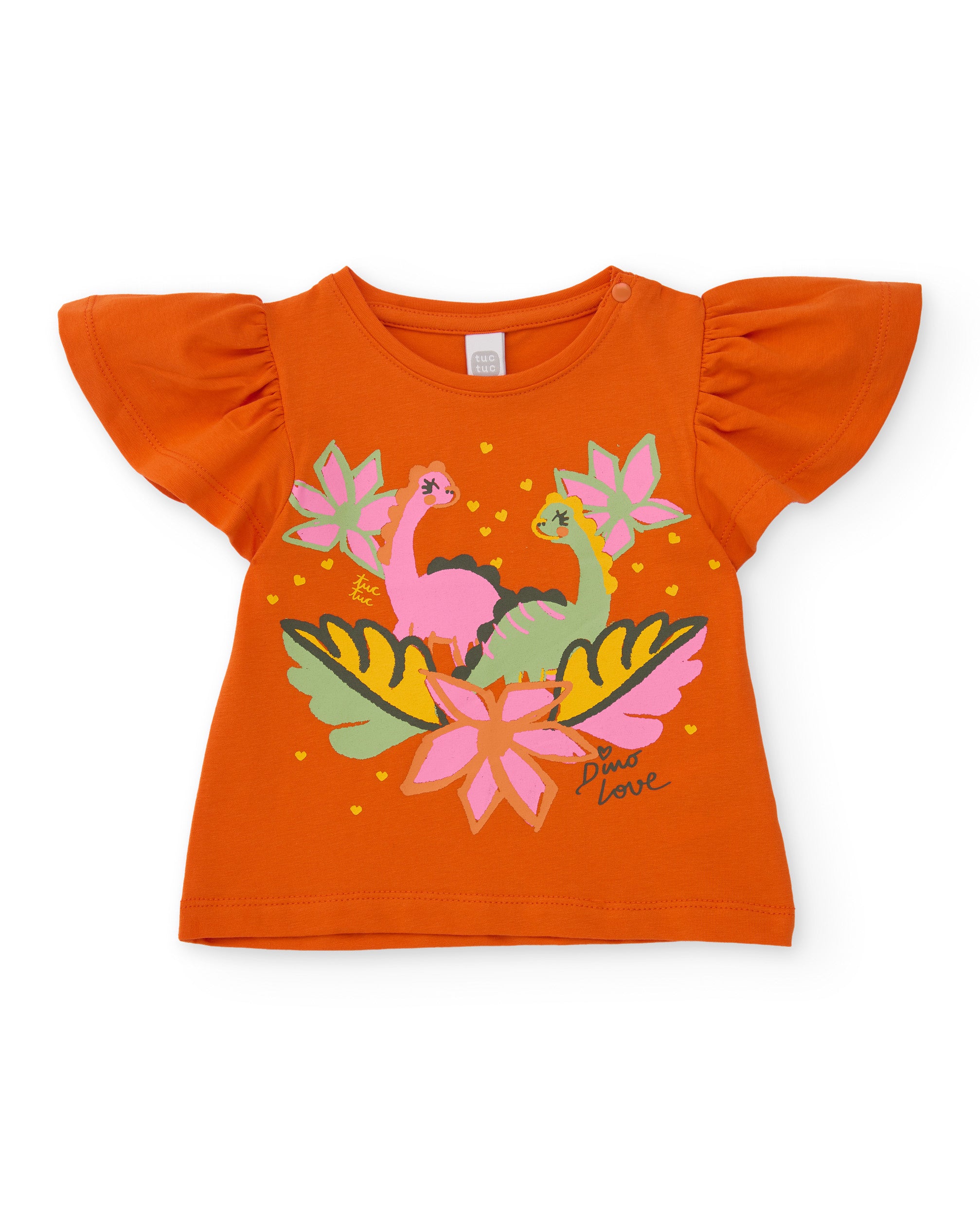 TucTuc Magliette t-shirt bambina arancione volant dinosauri