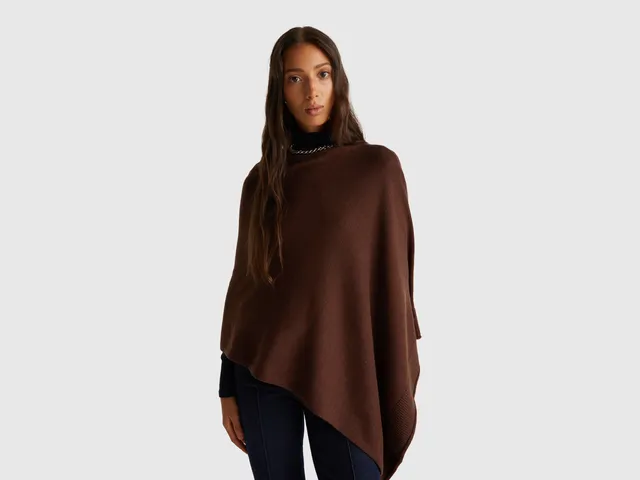 United Colors of Benetton Poncho Misto Cashmere Mantella Taglia Unica
