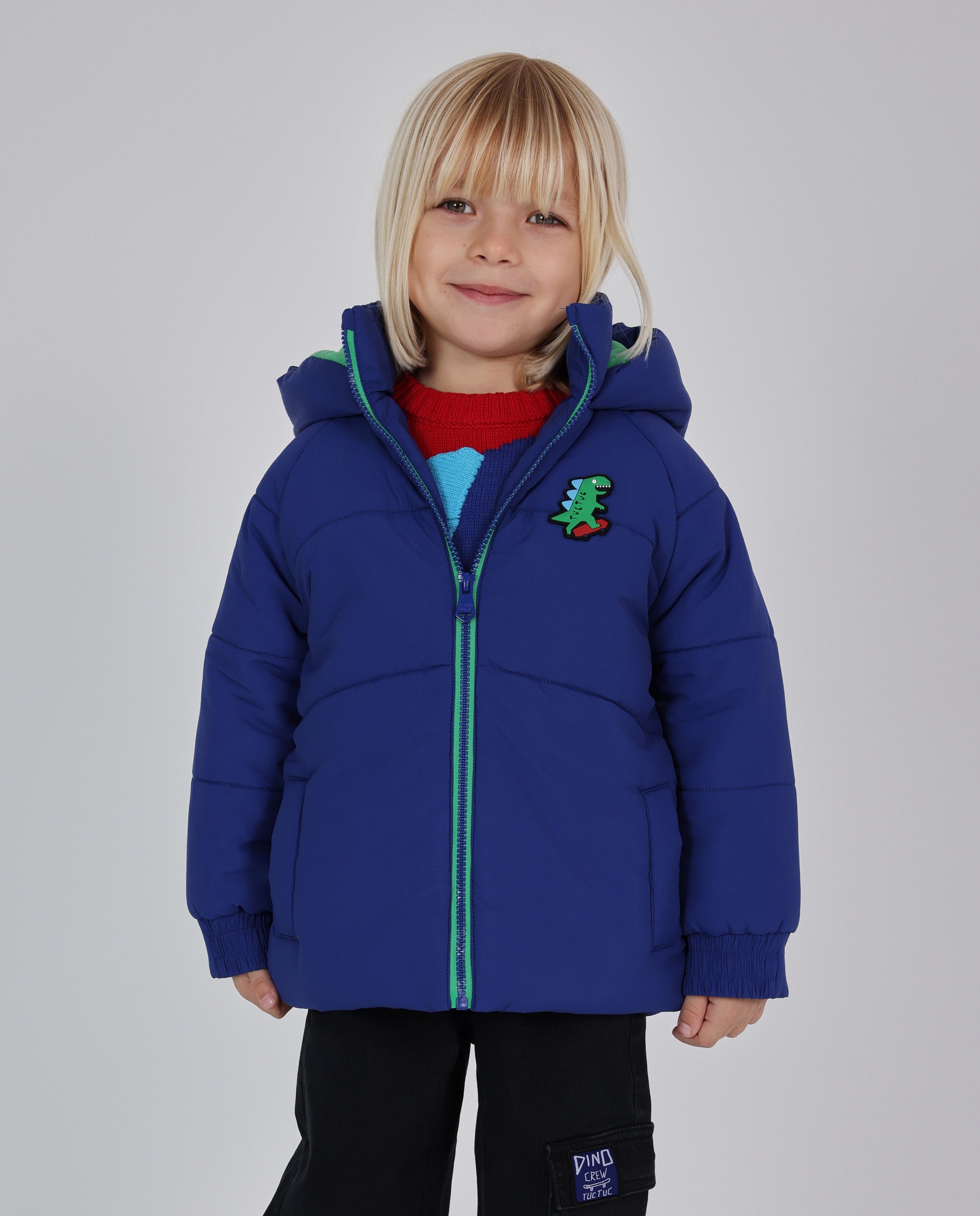 TucTuc Cappotto imbottito bambino blu con dinosauro