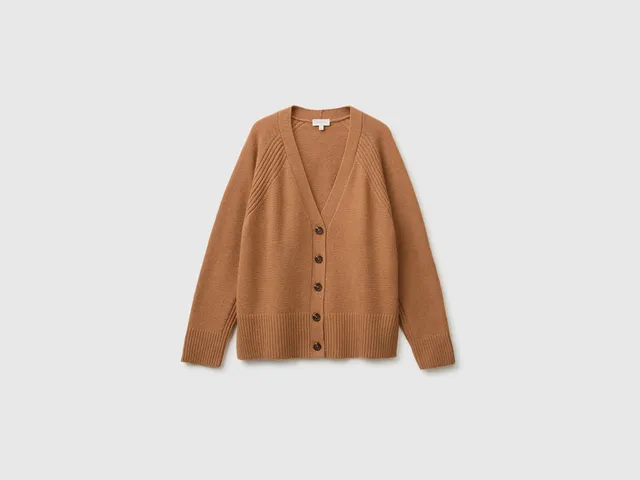 United Colors of Benetton Cardigan Oversize Lana Scollo V Bottoni