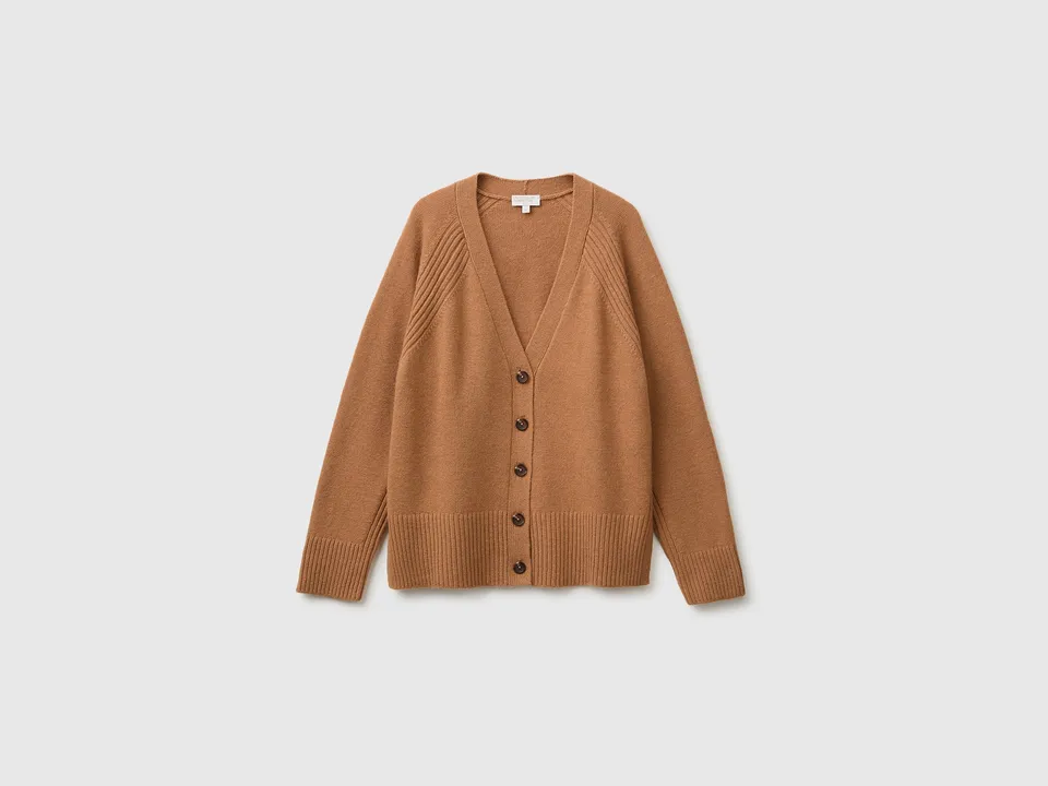 United Colors of Benetton Cardigan Oversize Lana Scollo V Bottoni