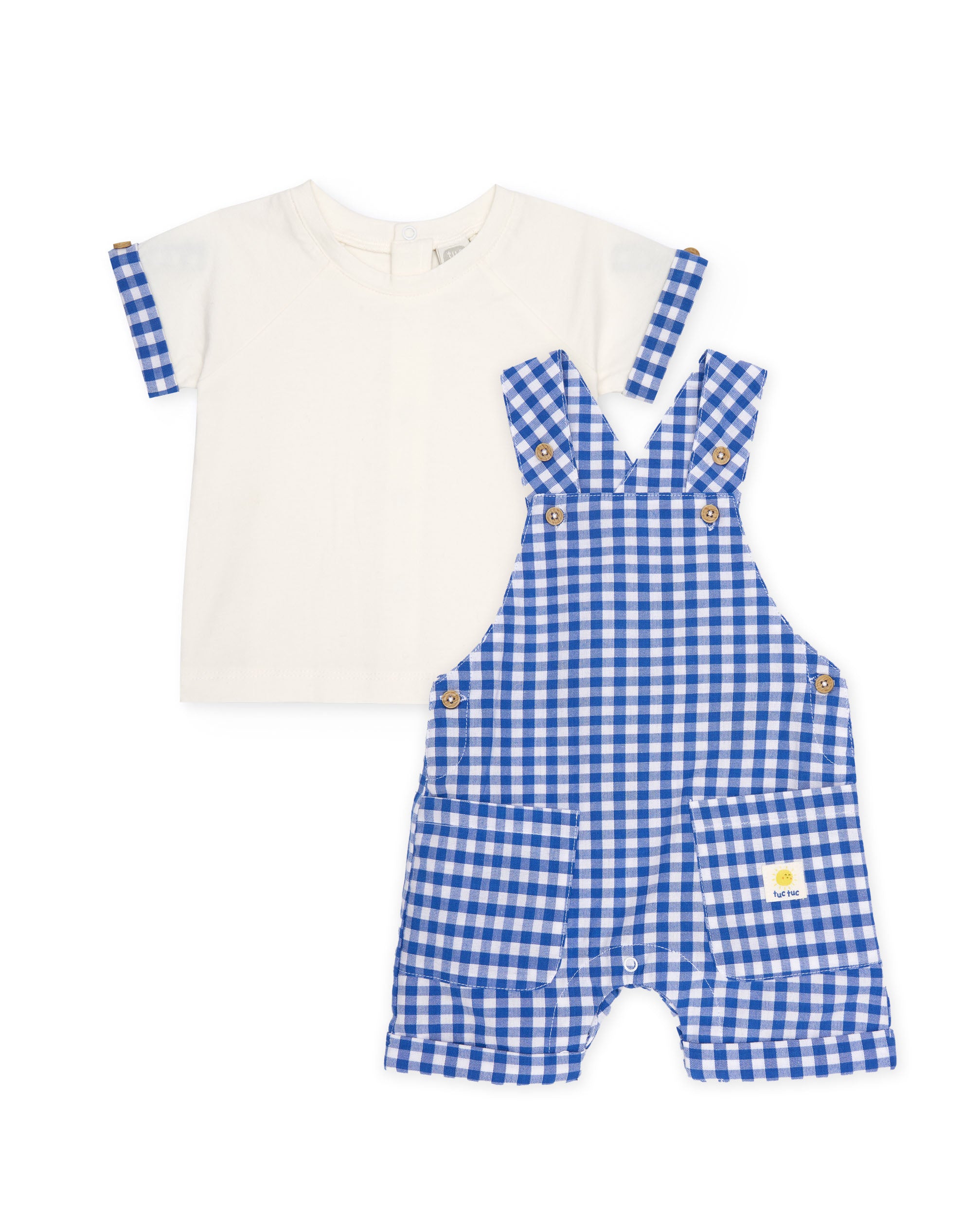 TucTuc Completi completino neonato blu vichy tasche cotone