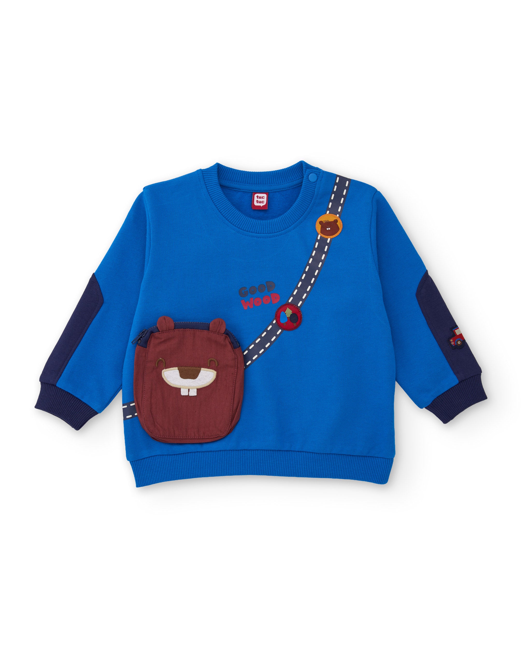 TucTuc Felpe Felpa bambino blu senza cappuccio marsupio