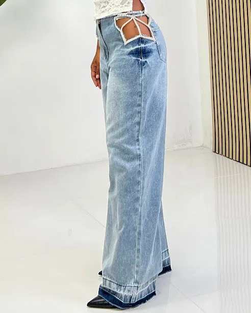 Sottosopra Donna Je91130 jeans strass aperture laterali S