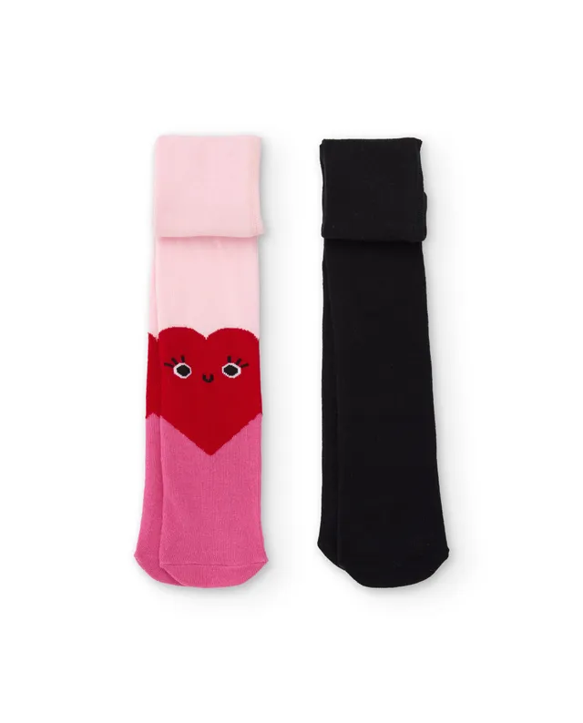 TucTuc Collant Bambina Rosa Cotone Cuore Nero Elasticizzati