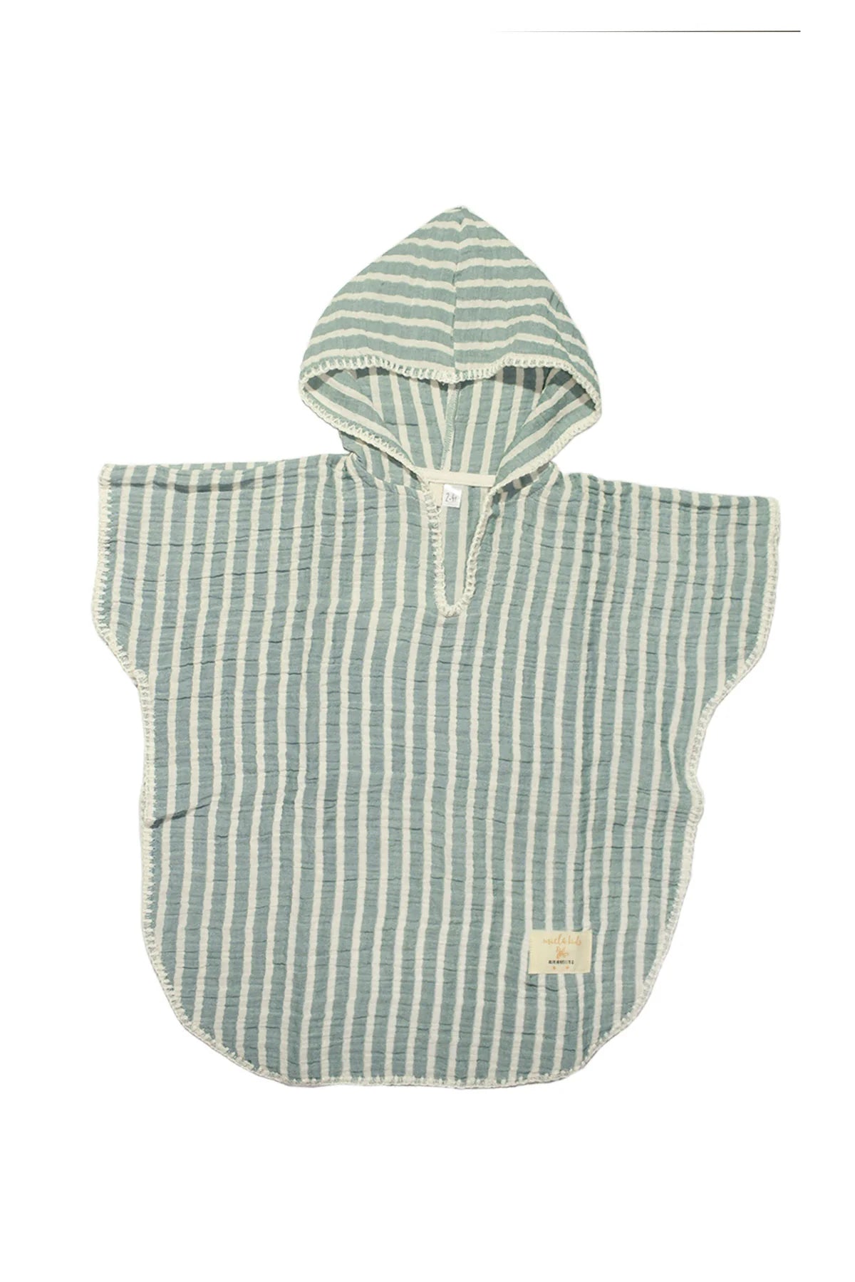 Miela Kids poncho mussola verde righe mare cotone 1-2 anni