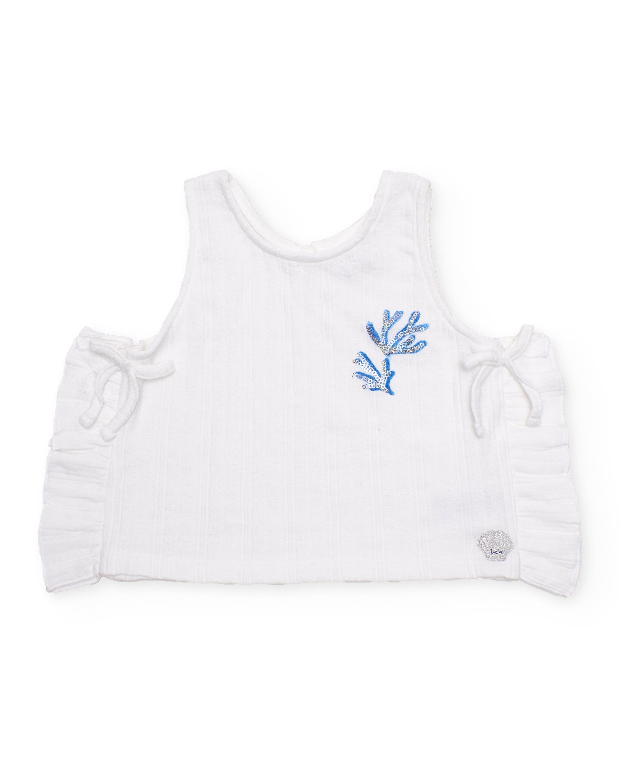 TucTuc Magliette Top Bambina Maglia Bianco Paillettes Blu