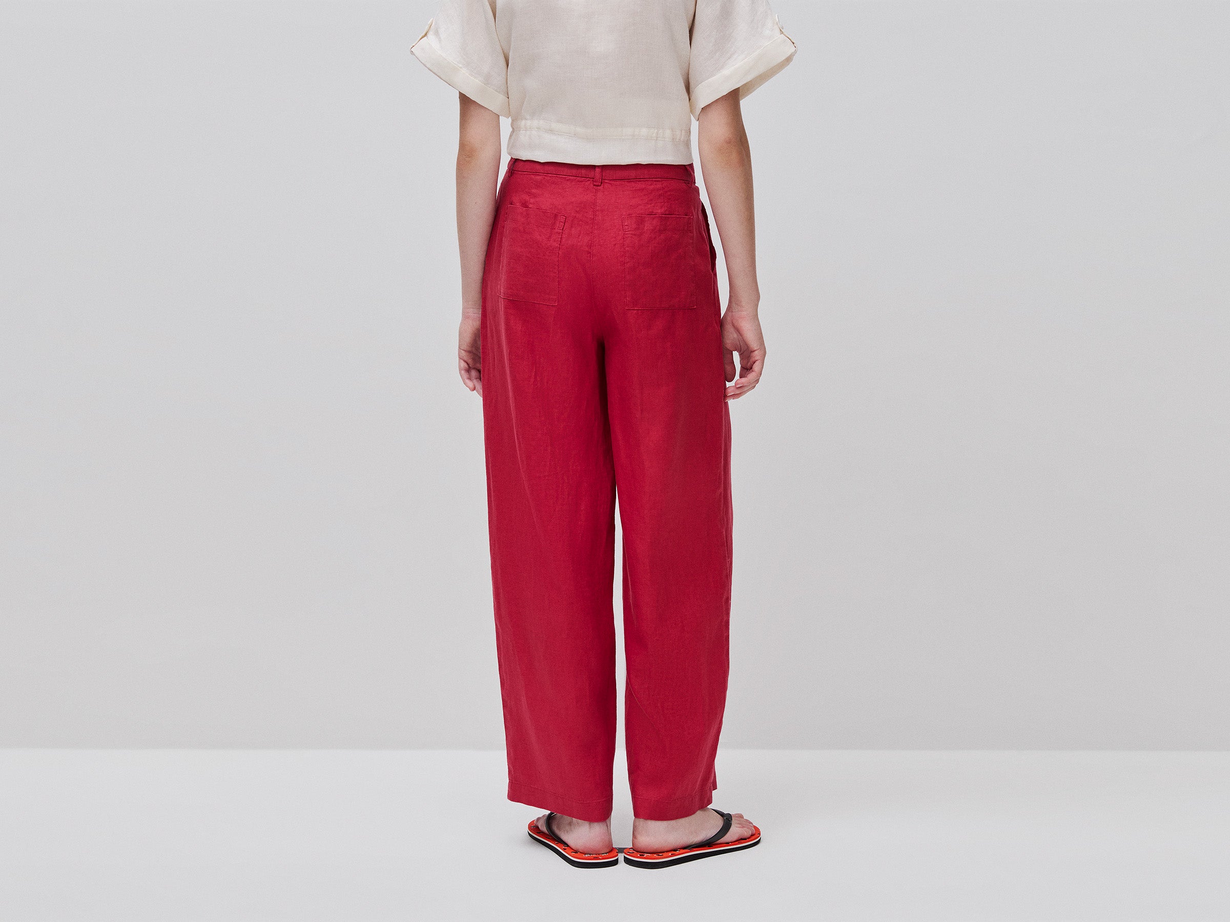 United Colors of Benetton Pantaloni vita alta lino puro