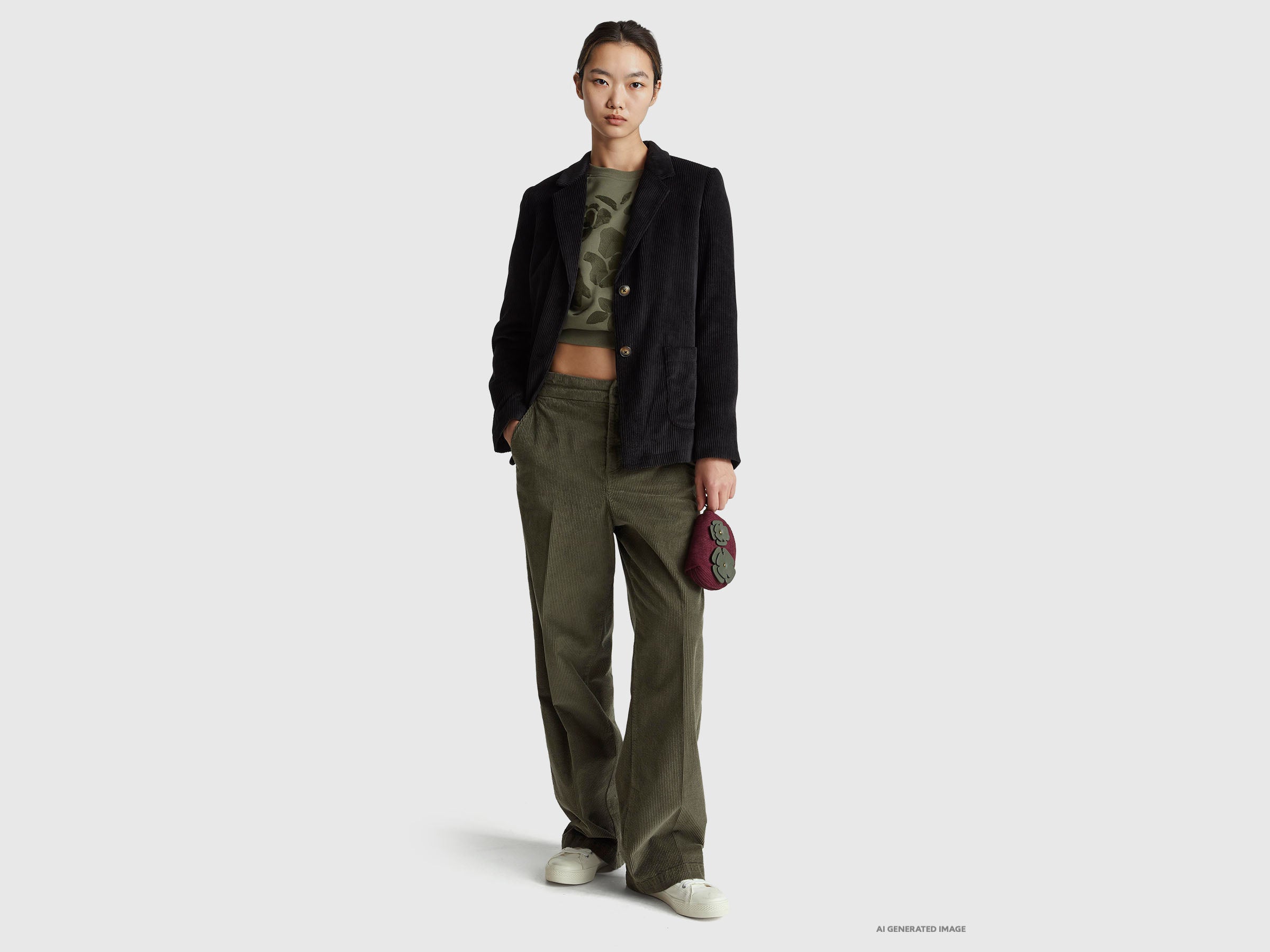 United Colors of Benetton Pantaloni Velluto Gamba Larga Donna