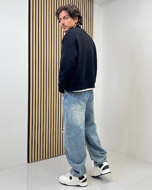 Sottosopra ANWJ03A26 jeans balloon jeans due strappi